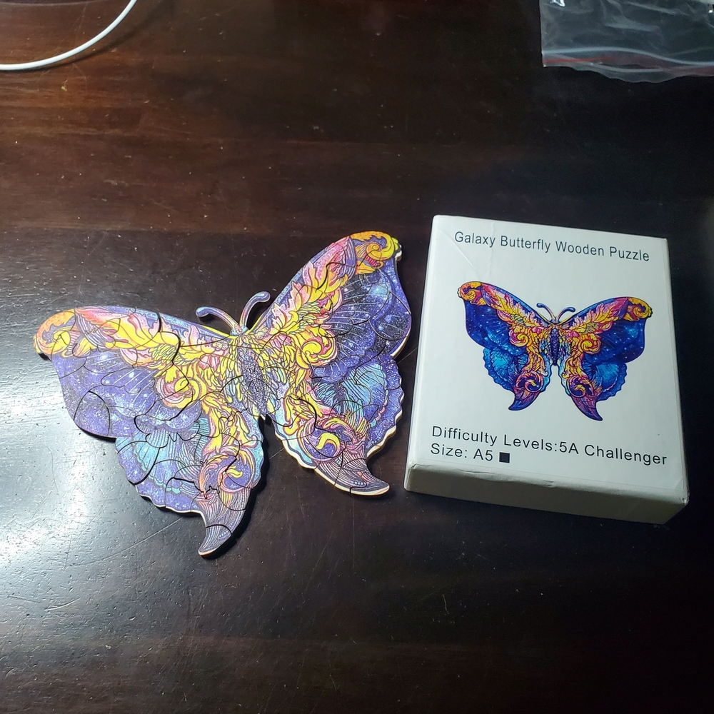 Galaxy Butterfly Wooden Puzzle - Purple & Yellow